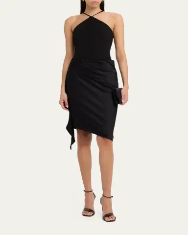 Aidan Mattox Draped High-Low Halter Midi Dress | Thumbnail 2 Aidan Mattox Draped High-Low Halter Midi Dress | Thumbnail 2