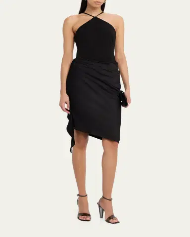 Aidan Mattox Draped High-Low Halter Midi Dress | Thumbnail 4 Aidan Mattox Draped High-Low Halter Midi Dress | Thumbnail 4