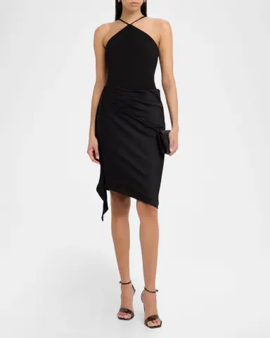 Aidan Mattox Draped High-Low Halter Midi Dress | Thumbnail 6 Aidan Mattox Draped High-Low Halter Midi Dress | Thumbnail 6
