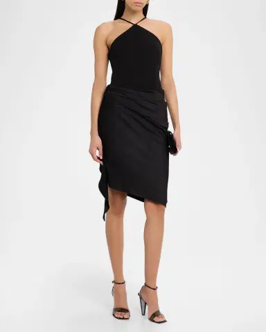 Aidan Mattox Draped High-Low Halter Midi Dress | Thumbnail 8 Aidan Mattox Draped High-Low Halter Midi Dress | Thumbnail 8