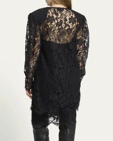 Chloé Floral Lace Strong-Shoulder Long-Sleeve Dress | Thumbnail 3 Chloé Floral Lace Strong-Shoulder Long-Sleeve Dress | Thumbnail 3