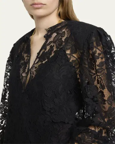 Chloé Floral Lace Strong-Shoulder Long-Sleeve Dress | Thumbnail 5 Chloé Floral Lace Strong-Shoulder Long-Sleeve Dress | Thumbnail 5