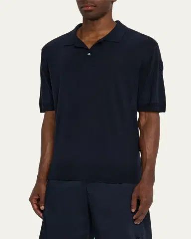 Moncler Men's Silk and Linen Knit Polo Shirt | Thumbnail 4 Moncler Men's Silk and Linen Knit Polo Shirt | Thumbnail 4