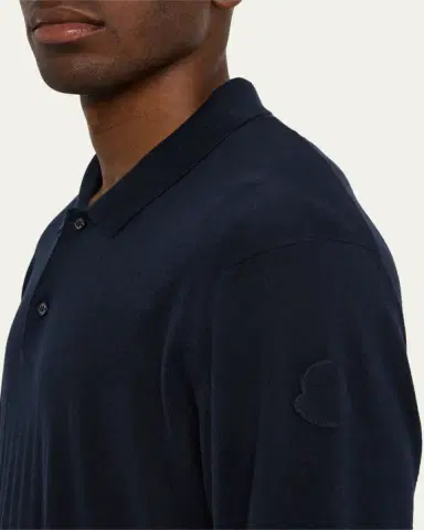 Moncler Men's Silk and Linen Knit Polo Shirt | Thumbnail 5 Moncler Men's Silk and Linen Knit Polo Shirt | Thumbnail 5
