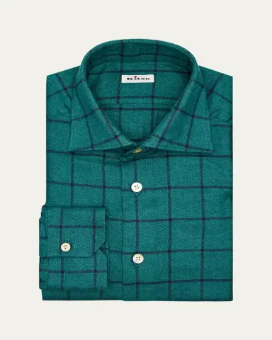 Kiton Men's Cotton Windowpane Check Button-Down Shirt | Thumbnail 2 Kiton Men's Cotton Windowpane Check Button-Down Shirt | Thumbnail 2