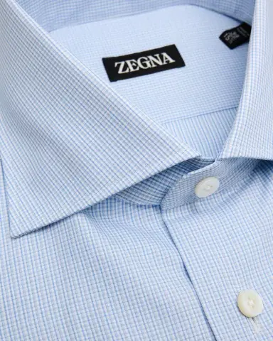 ZEGNA Men's Cotton Micro-Check Spread Collar Dress Shirt | Thumbnail 1 ZEGNA Men's Cotton Micro-Check Spread Collar Dress Shirt | Thumbnail 1