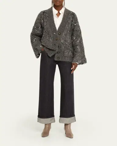 Brunello Cucinelli Dark-Wash Wide-Leg Cuffed Jeans | Thumbnail 2 Brunello Cucinelli Dark-Wash Wide-Leg Cuffed Jeans | Thumbnail 2