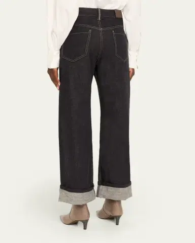 Brunello Cucinelli Dark-Wash Wide-Leg Cuffed Jeans | Thumbnail 3 Brunello Cucinelli Dark-Wash Wide-Leg Cuffed Jeans | Thumbnail 3