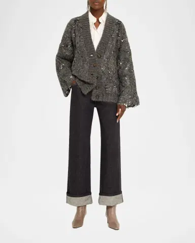 Brunello Cucinelli Dark-Wash Wide-Leg Cuffed Jeans | Thumbnail 6 Brunello Cucinelli Dark-Wash Wide-Leg Cuffed Jeans | Thumbnail 6