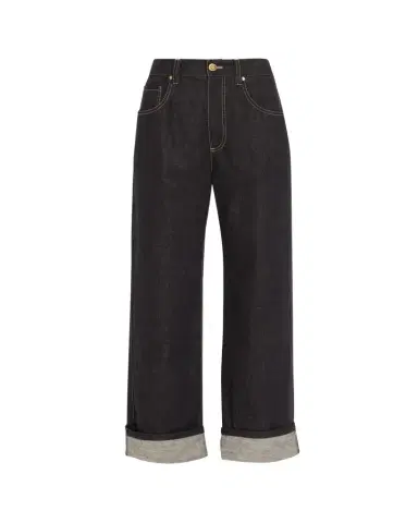 Brunello Cucinelli Dark-Wash Wide-Leg Cuffed Jeans | Thumbnail 1 Brunello Cucinelli Dark-Wash Wide-Leg Cuffed Jeans | Thumbnail 1