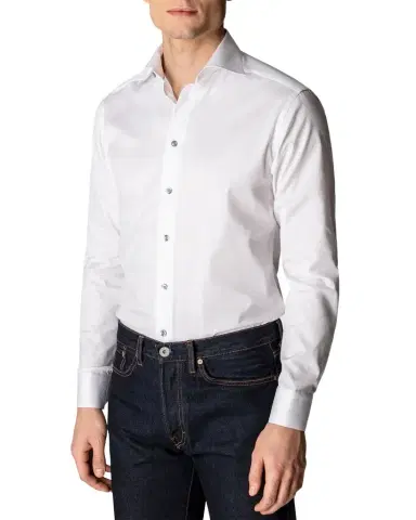 Eton Contemporary-Fit Twill Shirt with Gray Buttons | Thumbnail 1 Eton Contemporary-Fit Twill Shirt with Gray Buttons | Thumbnail 1
