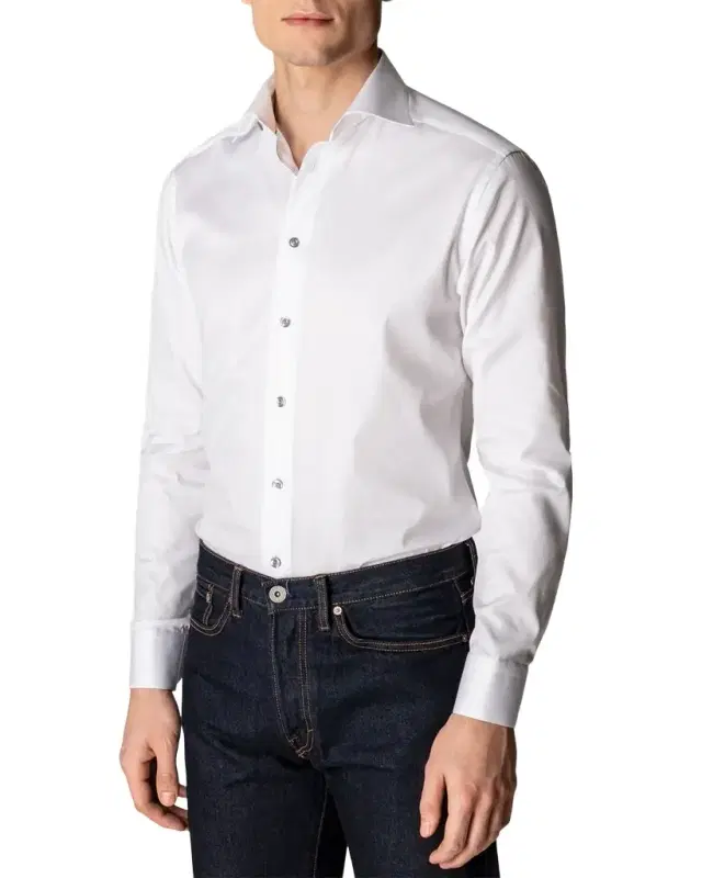 Contemporary-Fit Twill Shirt with Gray Buttons Contemporary-Fit Twill Shirt with Gray Buttons