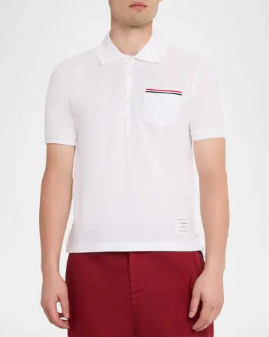 Thom Browne Heather Polo Shirt with Striped Pocket | Thumbnail 3 Thom Browne Heather Polo Shirt with Striped Pocket | Thumbnail 3