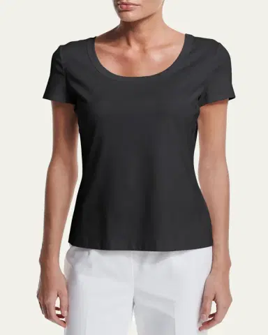 Lafayette 148 New York Cotton-Stretch Basic Tee | Thumbnail 2 Lafayette 148 New York Cotton-Stretch Basic Tee | Thumbnail 2