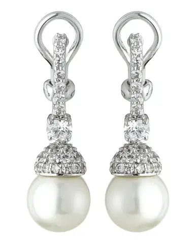 Fantasia by DeSerio Pave Capped Pearly Drop Earrings | Thumbnail 1 Fantasia by DeSerio Pave Capped Pearly Drop Earrings | Thumbnail 1