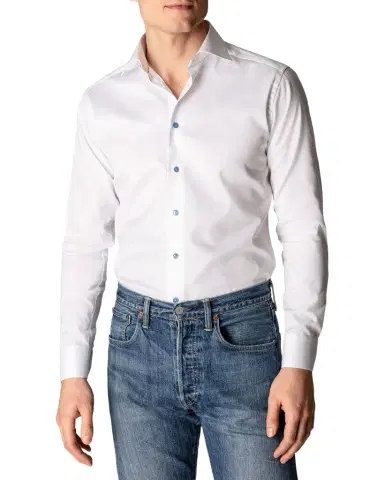 Eton Contemporary Fit Twill Shirt with Blue Buttons | Thumbnail 1 Eton Contemporary Fit Twill Shirt with Blue Buttons | Thumbnail 1