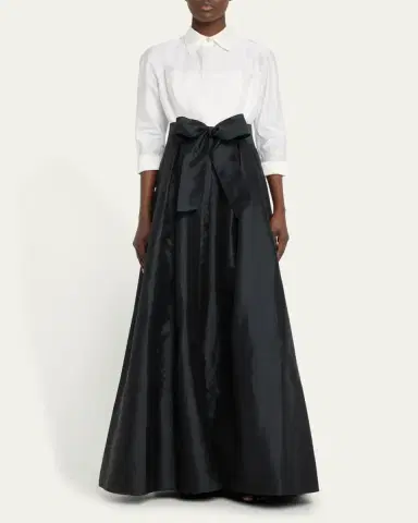 Rickie Freeman for Teri Jon Two-Tone 3/4-Sleeve Taffeta Shirtdress Gown | Thumbnail 2 Rickie Freeman for Teri Jon Two-Tone 3/4-Sleeve Taffeta Shirtdress Gown | Thumbnail 2