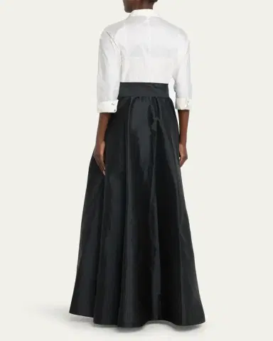 Rickie Freeman for Teri Jon Two-Tone 3/4-Sleeve Taffeta Shirtdress Gown | Thumbnail 3 Rickie Freeman for Teri Jon Two-Tone 3/4-Sleeve Taffeta Shirtdress Gown | Thumbnail 3