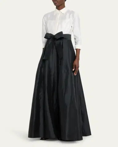 Rickie Freeman for Teri Jon Two-Tone 3/4-Sleeve Taffeta Shirtdress Gown | Thumbnail 4 Rickie Freeman for Teri Jon Two-Tone 3/4-Sleeve Taffeta Shirtdress Gown | Thumbnail 4