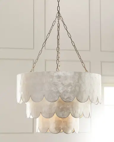 Neiman Marcus Three-Tiered Scalloped Capiz 3-Light Chandelier | Thumbnail 1 Neiman Marcus Three-Tiered Scalloped Capiz 3-Light Chandelier | Thumbnail 1