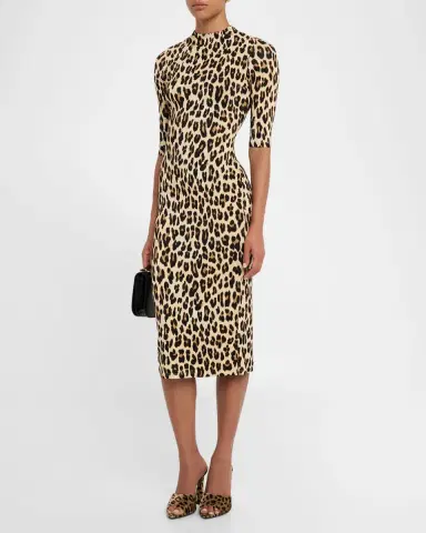 ALICE + OLIVIA Delora Fitted Leopard Mock-Neck Dress | Thumbnail 2 ALICE + OLIVIA Delora Fitted Leopard Mock-Neck Dress | Thumbnail 2