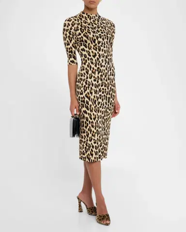 ALICE + OLIVIA Delora Fitted Leopard Mock-Neck Dress | Thumbnail 4 ALICE + OLIVIA Delora Fitted Leopard Mock-Neck Dress | Thumbnail 4