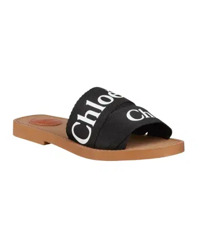 Chloé Woody Flat Logo Ribbon Slide Sandals | Thumbnail 1 Chloé Woody Flat Logo Ribbon Slide Sandals | Thumbnail 1