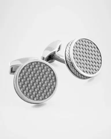 Tateossian Rhodium-Plated Carbon Fiber Round Cuff Links | Thumbnail 2 Tateossian Rhodium-Plated Carbon Fiber Round Cuff Links | Thumbnail 2