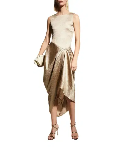 Giorgio Armani Draped Textured Satin Midi Dress | Thumbnail 1 Giorgio Armani Draped Textured Satin Midi Dress | Thumbnail 1