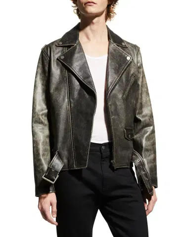 Golden Goose Men's Moto Distressed Leather Jacket | Thumbnail 2 Golden Goose Men's Moto Distressed Leather Jacket | Thumbnail 2