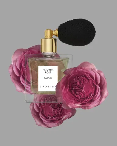 Shalini Parfum Amorem Rose Cubique Glass Bottle with Black Bulb Atomizer, 1.7 oz./ 50 mL | Thumbnail 2 Shalini Parfum Amorem Rose Cubique Glass Bottle with Black Bulb Atomizer, 1.7 oz./ 50 mL | Thumbnail 2