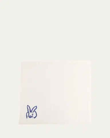 Hunt Slonem Painted Bunny Embroidered Dinner Napkin - Blue White | Thumbnail 2 Hunt Slonem Painted Bunny Embroidered Dinner Napkin - Blue White | Thumbnail 2