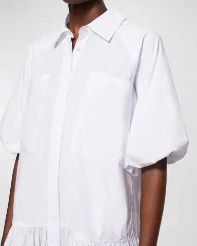 SIMKHAI Chrissy Puff-Sleeve Cotton Poplin Mini Shirtdress | Thumbnail 4 SIMKHAI Chrissy Puff-Sleeve Cotton Poplin Mini Shirtdress | Thumbnail 4