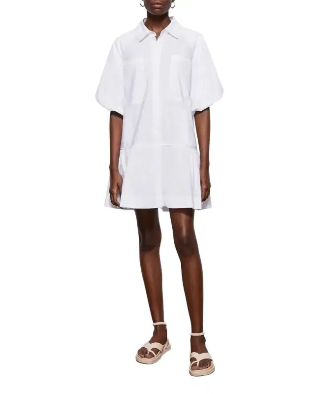 Chrissy Puff-Sleeve Cotton Poplin Mini Shirtdress Chrissy Puff-Sleeve Cotton Poplin Mini Shirtdress