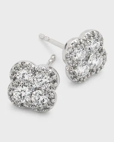 Neiman Marcus Diamonds 18K White Gold Diamond Flower Stud Earrings, 1.36tcw, 0.4"L / 0.4"W | Thumbnail 2 Neiman Marcus Diamonds 18K White Gold Diamond Flower Stud Earrings, 1.36tcw, 0.4"L / 0.4"W | Thumbnail 2
