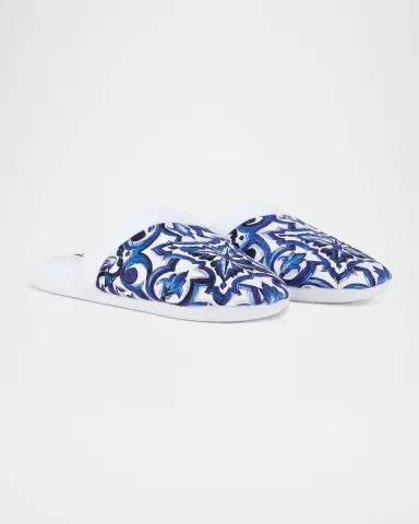 Dolce & Gabbana Men's Majolica-Print Cotton Slippers | Thumbnail 2 Dolce & Gabbana Men's Majolica-Print Cotton Slippers | Thumbnail 2