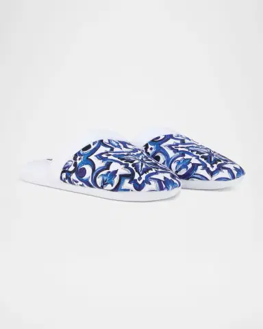 Dolce & Gabbana Men's Majolica-Print Cotton Slippers | Thumbnail 3 Dolce & Gabbana Men's Majolica-Print Cotton Slippers | Thumbnail 3