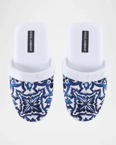 Dolce & Gabbana Men's Majolica-Print Cotton Slippers | Thumbnail 4 Dolce & Gabbana Men's Majolica-Print Cotton Slippers | Thumbnail 4