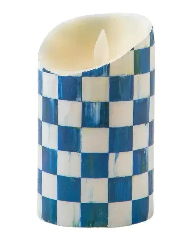 MacKenzie-Childs Royal Check Flickering Pillar Candle, 5" | Thumbnail 1 MacKenzie-Childs Royal Check Flickering Pillar Candle, 5" | Thumbnail 1