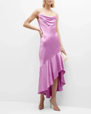 PINKO La Rosas High-Low Satin Midi Dress | Thumbnail 2 PINKO La Rosas High-Low Satin Midi Dress | Thumbnail 2