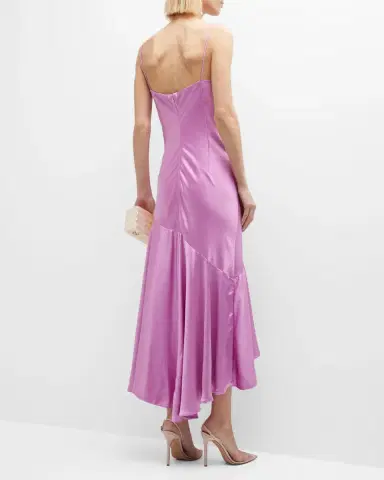 PINKO La Rosas High-Low Satin Midi Dress | Thumbnail 5 PINKO La Rosas High-Low Satin Midi Dress | Thumbnail 5