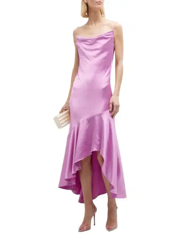 PINKO La Rosas High-Low Satin Midi Dress | Thumbnail 1 PINKO La Rosas High-Low Satin Midi Dress | Thumbnail 1