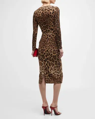 Dolce & Gabbana Leopard-Print Long-Sleeve Midi Dress | Thumbnail 3 Dolce & Gabbana Leopard-Print Long-Sleeve Midi Dress | Thumbnail 3