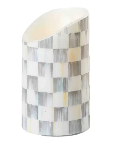 MacKenzie-Childs Sterling Check Flickering Pillar Candle, 5" | Thumbnail 1 MacKenzie-Childs Sterling Check Flickering Pillar Candle, 5" | Thumbnail 1