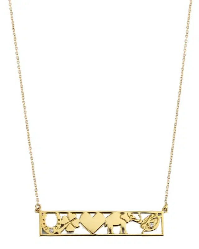 18K Yellow Gold Good Luck Bar Necklace 18K Yellow Gold Good Luck Bar Necklace