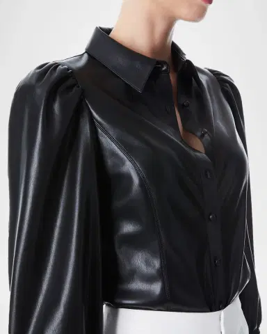 ALICE + OLIVIA Nadine Puff-Sleeve Vegan Leather Blouse | Thumbnail 5 ALICE + OLIVIA Nadine Puff-Sleeve Vegan Leather Blouse | Thumbnail 5