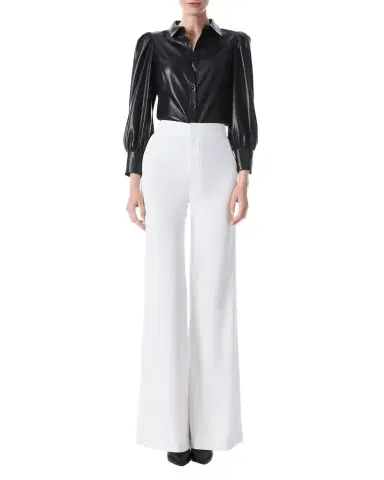 ALICE + OLIVIA Nadine Puff-Sleeve Vegan Leather Blouse | Thumbnail 1 ALICE + OLIVIA Nadine Puff-Sleeve Vegan Leather Blouse | Thumbnail 1