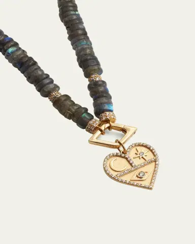 Sydney Evan 14K Diamond and Labradorite Necklace with Icon Heart Charm | Thumbnail 3 Sydney Evan 14K Diamond and Labradorite Necklace with Icon Heart Charm | Thumbnail 3