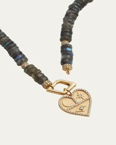 Sydney Evan 14K Diamond and Labradorite Necklace with Icon Heart Charm | Thumbnail 4 Sydney Evan 14K Diamond and Labradorite Necklace with Icon Heart Charm | Thumbnail 4