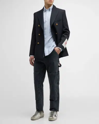 Golden Goose Men's Double-Breasted Gabardine Blazer | Thumbnail 2 Golden Goose Men's Double-Breasted Gabardine Blazer | Thumbnail 2